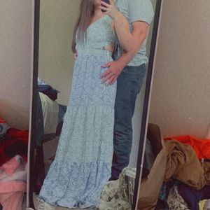 Green & blue floral maxi dress